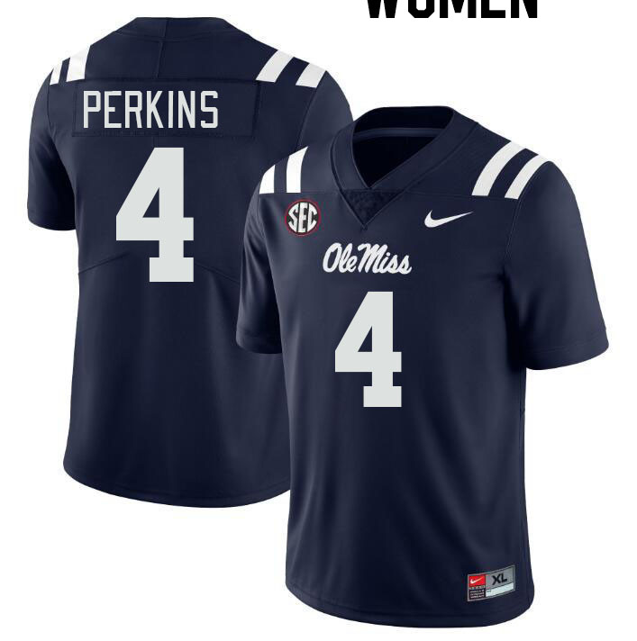 Women #4 Suntarine Perkins Ole Miss Rebels College Football Jerseyes Stitched Sale-Navy - Click Image to Close